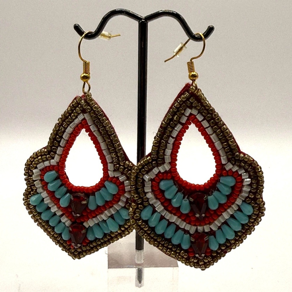 Boho Beaded Teardrop Statement Earrings – Seed Bead‎ Dangle Earrings